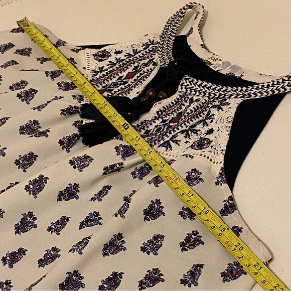 Jolt Navy Cream Maroon Floral Sleeveless Tank Top Size L Large Tie Front - Picture 6 of 7